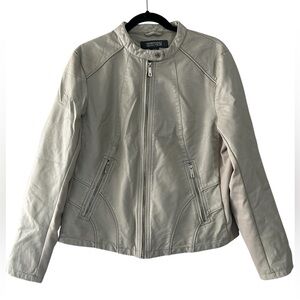 Women's Kenneth Cole Reaction Faux Cement/Sone Color Leather Moto Jacket Sz XL